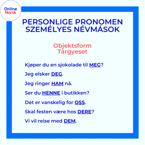 Személyes névmások tárgyesete - Personlige pronomen Objektsform